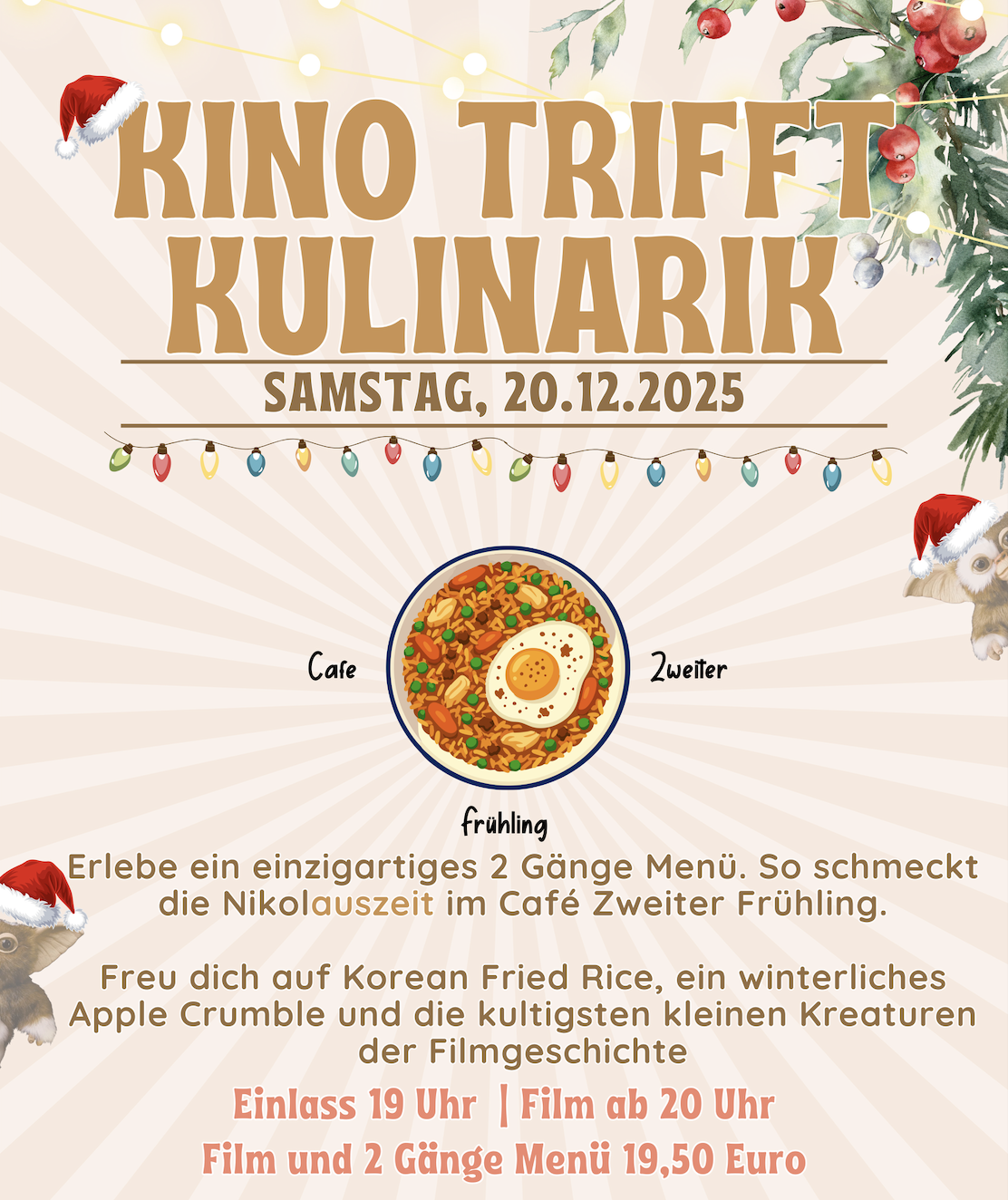 Kino trifft Kulinarik 06.12.2025 | Sitzplatz + 2 Gänge Menu